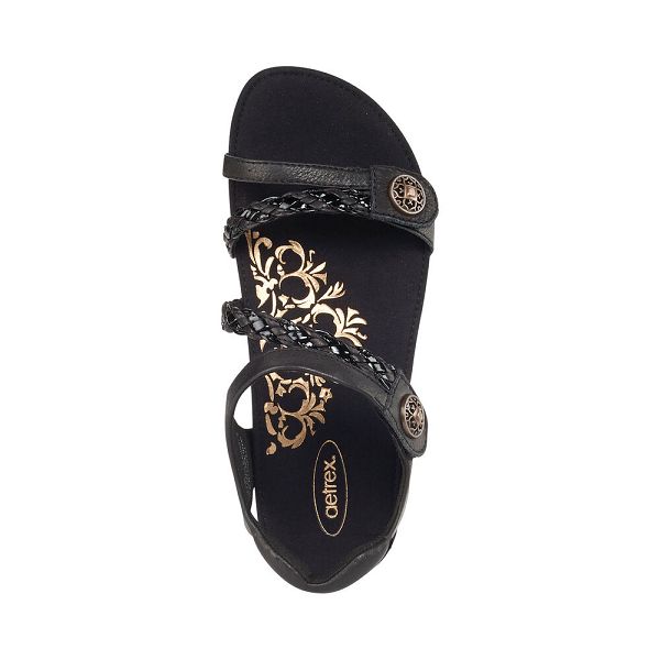 Aetrex Women's Jillian Braided Quarter Strap Sandals Black Sandals UK 0376-794